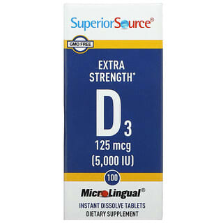 Superior Source, Vitamina D3 de concentración extra, 125 mcg (5000 UI), 100 comprimidos MicroLingual de disolución instantánea