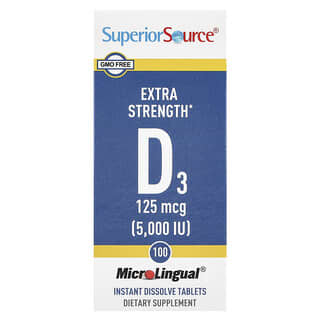 Superior Source, D3, Potência Extra, 125 mcg (5.000 UI), 100 Comprimidos de Dissolução Instantânea MicroLingual®