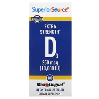 Superior Source, Extra Strength Vitamin D3, 10.000 UI, 100 Comprimidos de Dissolução Instantânea MicroLingual