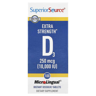 Superior Source, Vitamina D3, 250 mcg (10.000 UI), 100 comprimidos de disolución instantánea MicroLingual