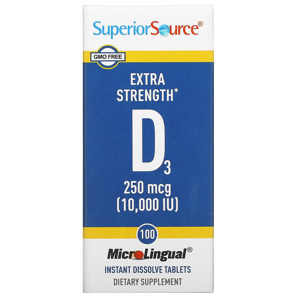 Superior Source, Extra Strength D3, 250 mcg (10.000 IU), 100 MicroLingual Instant-Dissolve-Tabletten