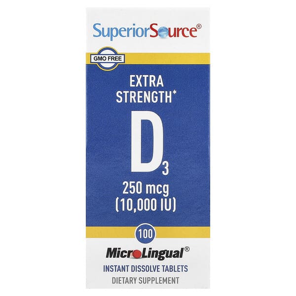 Superior Source, D3, 250 mcg (10,000 IU), 100 MicroLingual® Instant Dissolve Tablets — product photo 1