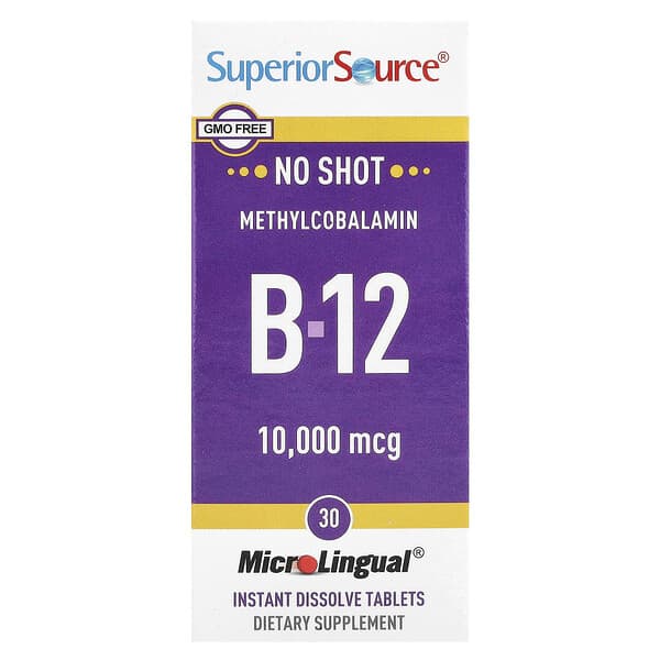 Superior Source, 메틸코발라민 B-12, 10,000mcg, MicroLingual® 즉시 용해 정제 30정