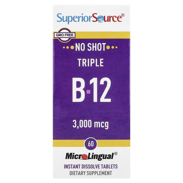 Superior Source, Triple B-12, 3,000 mcg, 60 MicroLingual® Instant Dissolve Tablets — product photo 1