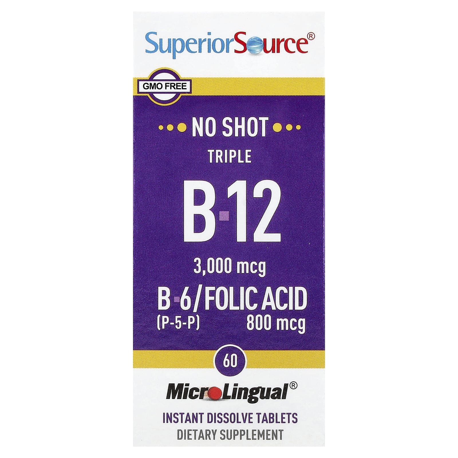 Superior Source Triple B-12, B-6, Folic Acid, 60 MicroLingual Instant Dissolve Tablets de Superior Source