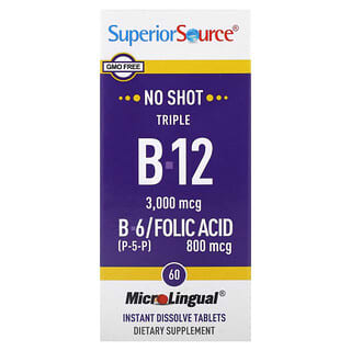 Superior Source, Triple vitamina B12, vitamina B6, ácido fólico, 60 comprimidos de disolución instantánea MicroLingual.