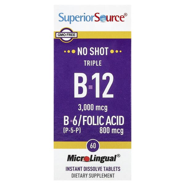 Superior Source, Triple B-12, B-6, Folic Acid, 60 MicroLingual® Instant Dissolve Tablets — product photo 1