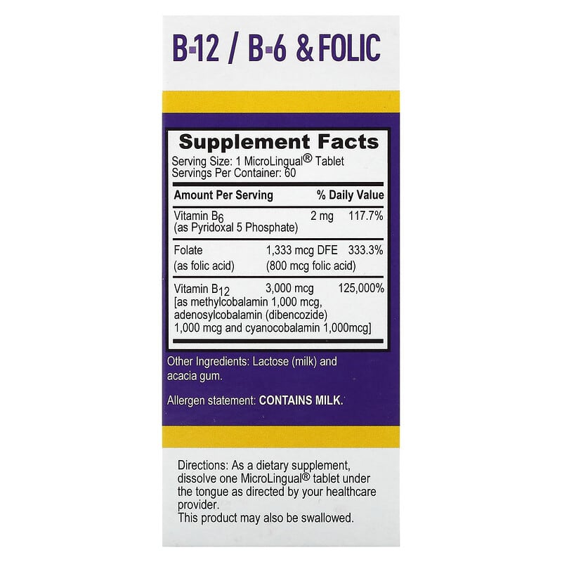 b12 injections and folic acid tablets Triple B-12, B-6, Folic Acid, 60 MicroLingual Instant Dissolve Tablets
