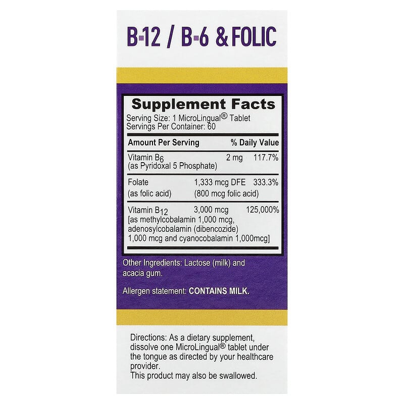 b12 injections and folic acid tablets Methylcobalamin B-12, B-6 & Acid, 60 MicroLingual Instant Dissolve Vitamin B12 shots: Uses, benefits,