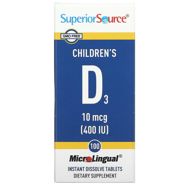 Superior Source, 子ども用D3、400 IU、100MicroLingual（マイクロリンガル）溶けやすいタブレット