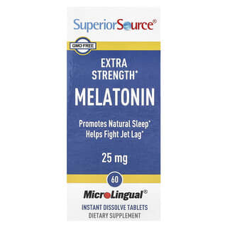 Superior Source‏, מלטונין Extra Strength‏, עוצמה מוגברת, 25 מ"ג, 60 טבליות MicroLingual נמסות מיידית