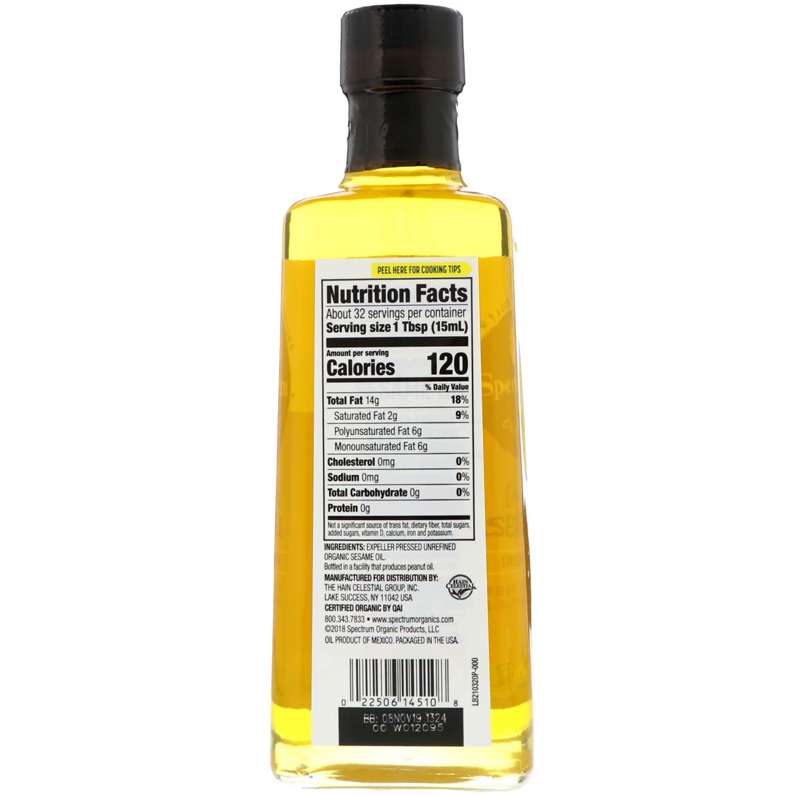 Spectrum Culinary, Organic Sesame Oil, Expeller Pressed, 16 fl oz (473 ml)