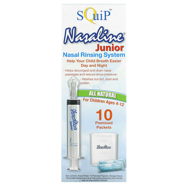 Squip, Nasaline Junior, Nasal Rinsing System, For Children Ages 4-12, 14 Piece Kit