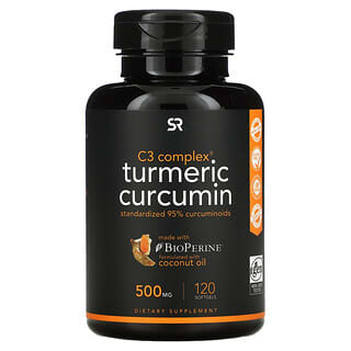 Sports Research, Curcumina Cúrcuma, Complexo C3, 500 mg, 120 Cápsulas Softgel