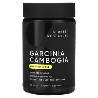 Sports Research, Garcinia cambogia con aceite de coco, 500 mg, 90 cápsulas blandas