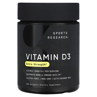 Sports Research, Vitamin D3, Extra Strength, 125 mcg (5,000 IU), 360 Softgels
