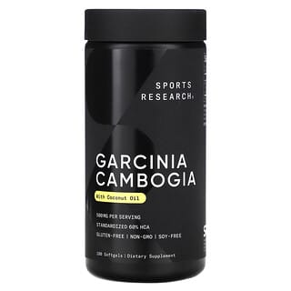 Sports Research, Garcinia cambogia, Con aceite de coco, 500 mg, 180 cápsulas blandas