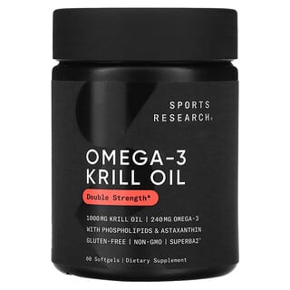 Sports Research, Aceite de kril con omega-3, Doble concentración, 1000 mg, 60 cápsulas blandas