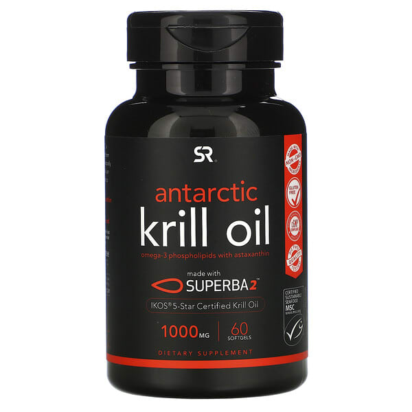 Sports Research، SUPERBA 2 Antarctic Krill Oil with Astaxanthin ، 1000 مجم ، 60 كبسولة هلامية