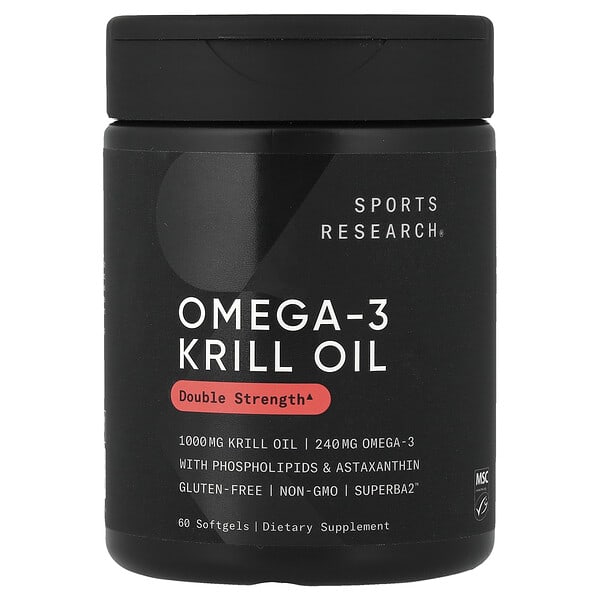 Sports Research, Omega-3 磷蝦油，雙倍功效，1,000 毫克，60 粒軟凝膠