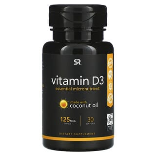 Sports Research, Vitamina D3, 125 mcg (5000 UI), 30 cápsulas blandas