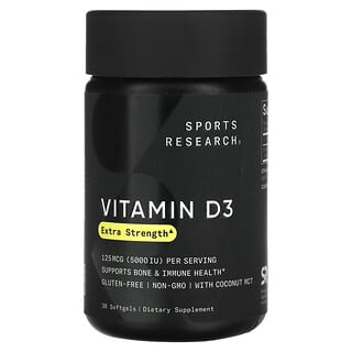 Sports Research, Vitamin D3, Extra Strength, 125 mcg (5,000 IU), 30 Softgels
