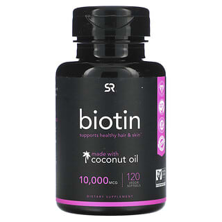 Sports Research, Biotine à l'huile de noix de coco, 10 000 µg, 120 capsules à enveloppe molle végétales