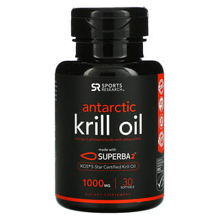 Sports Research, Aceite de kril antártico con astaxantina, 1000 mg, 30 cápsulas blandas