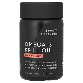 Sports Research, Huile de krill enrichie en oméga-3, Double efficacité, 1000 mg, 30 capsules à enveloppe molle