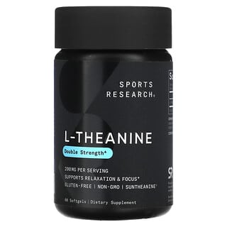 Sports Research, L-теанин, двойная сила действия, 200 мг, 60 капсул