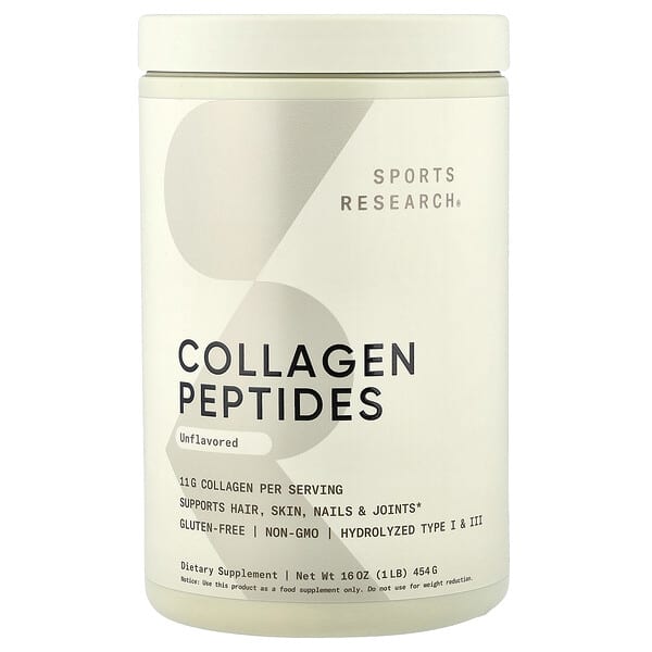 Sports Research, Péptidos de colágeno, Sin sabor, 454 g (16 oz)