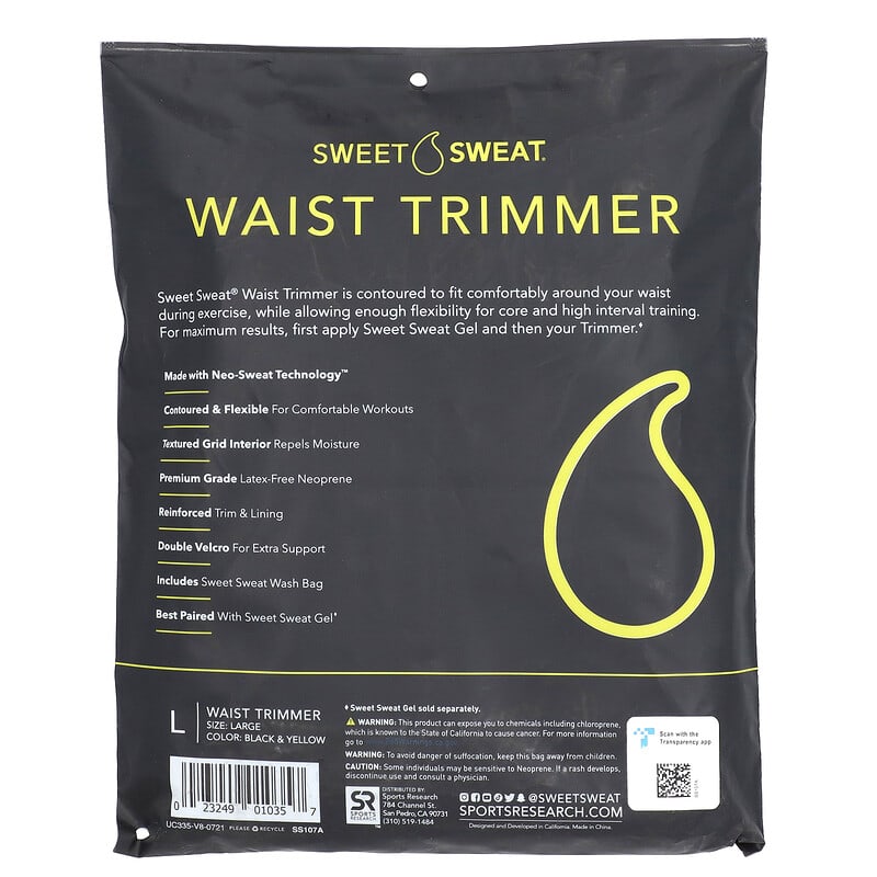 Sweet Sweat Waist Trimmer for Women & Men - Black & Yellow (One