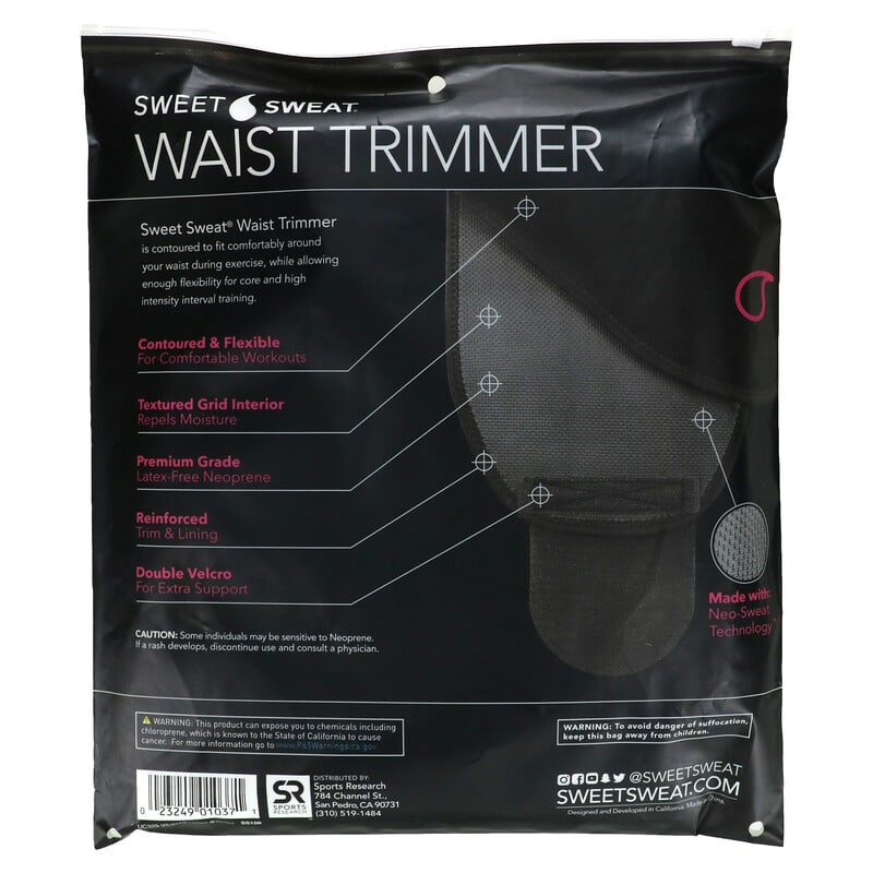 Sweet Sweat Premium Waist Trimmer and Sauna Belt for Men & Women, Medium,  Black and Pink