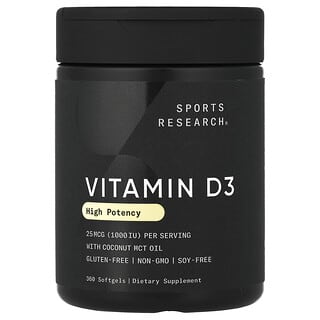Sports Research, 비타민D3, 고효능, 25mcg(1,000IU), 소프트젤 360정