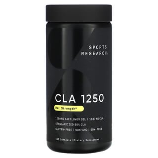 Sports Research, CLA 1250, кон’югована лінолева кислота, максимальна ефективність, 1250 мг, 180 капсул
