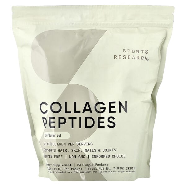 Sports Research, 콜라겐 펩타이드, 무맛, 1회분씩 포장된 팩 20개, 각 11g(0.39oz)