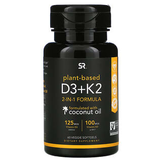 Sports Research, витамины D3+K2, на растительной основе, 60 растительных капсул