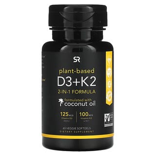 Sports Research, Vitamina D3 + K2, a base de plantas, 60 cápsulas blandas vegetales