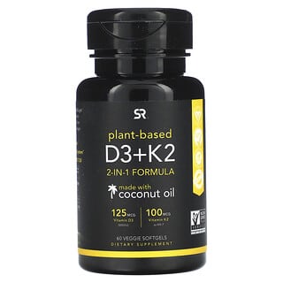 Sports Research, Vitamines D3 + K2, Origine végétale, 60 capsules à enveloppe molle végétariennes