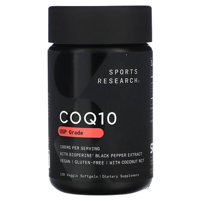 Sports Research, USP Grade Coenzyme Q10 with BioPerine, 100 mg, 120 Vegan Softgels