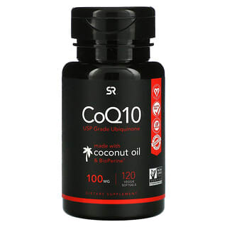 Sports Research, CoQ10 con aceite de coco y BioPerine, 100 mg, 120 cápsulas blandas vegetales