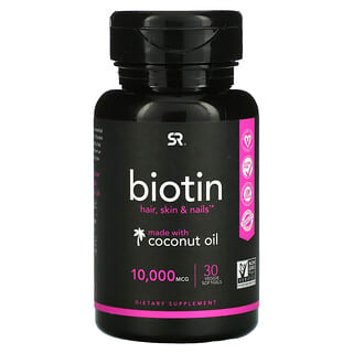 Sports Research, Biotine à l'huile de noix de coco, 10 000 µg, 30 capsules végétariennes à enveloppe molle
