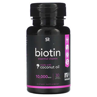Sports Research, Biotine à l'huile de noix de coco, 10 000 µg, 30 capsules végétariennes à enveloppe molle