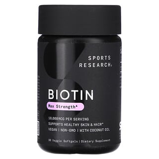 Sports Research, Biotina con aceite de coco, 10.000 mcg, 30 cápsulas blandas vegetarianas
