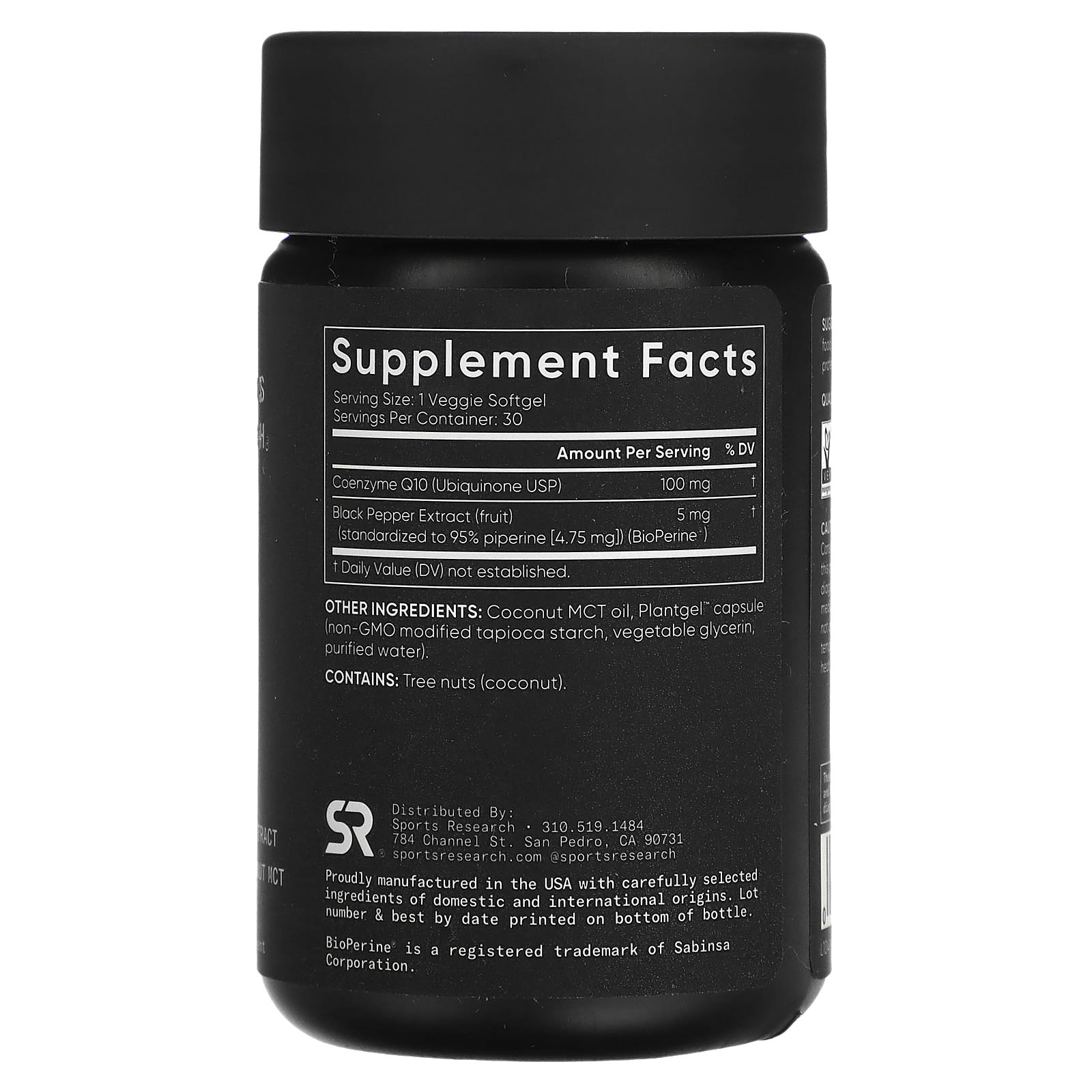 Sports Research, CoQ10, USP Grade with BioPerine, 100 mg, 30 Veggie