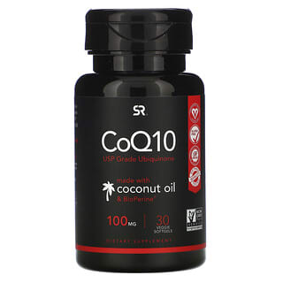Sports Research, коэнзим Q10 с экстрактом BioPerine и кокосовым маслом, 100 мг, 30 вегетарианских мягких таблеток