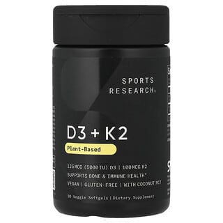 Sports Research, D3 + K2, 식물성 성분, 베지 소프트젤 30정