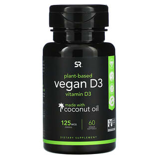 Sports Research, Vitamine D3 vegan, 125 µg (5000 UI), 60 capsules végétariennes à enveloppe molle