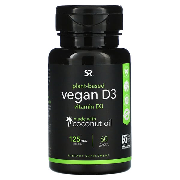 Sports Research‏, Vegan Vitamin D3, 125 mcg (5,000 IU), 60 Veggie Softgels