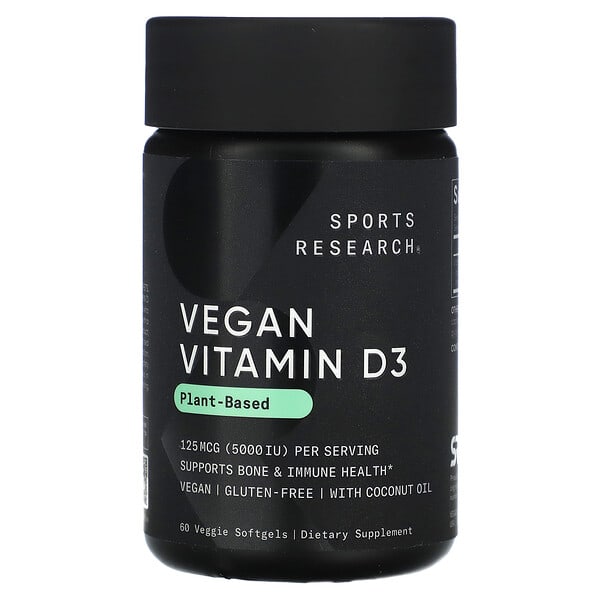 Sports Research Vegan Vitamin D3, 125 mcg (5000 IU), 60 Veggie Softgels
